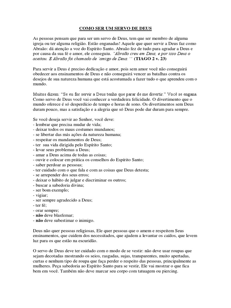 Como Ser Um Servo de Deus PDF Amor Deus