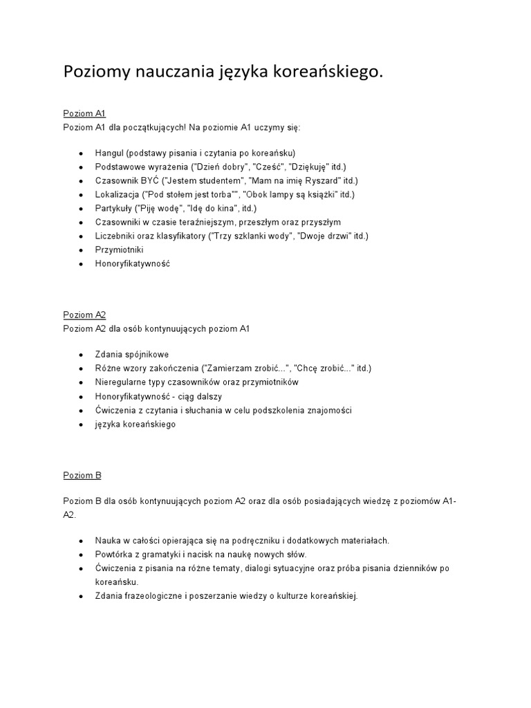 Język Koreański Część 1 Kurs Podstawowy Pdf