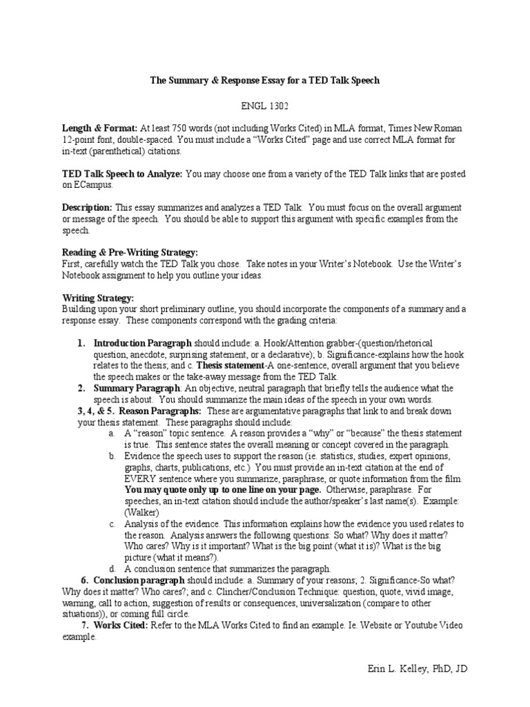 Writing a TED Talk Summary Essay | PDF | Essays | Citation