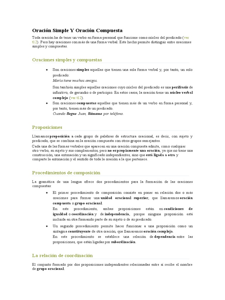 Oraciones Simples y Compuestas | PDF | Oración (Lingüística ...