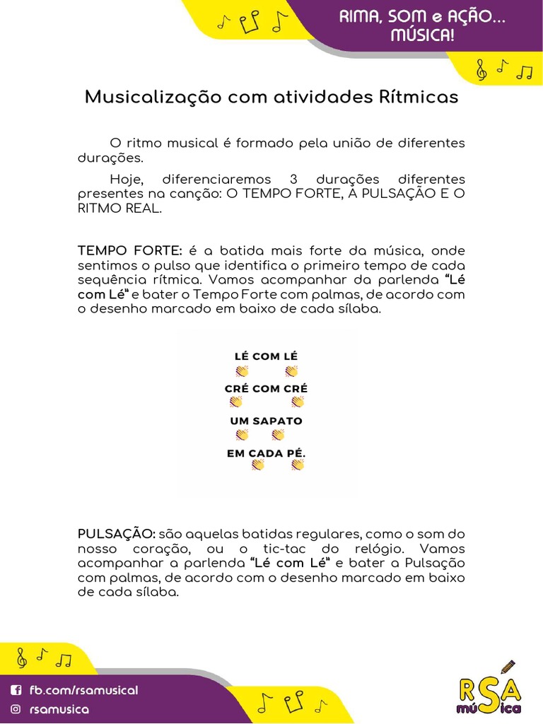 Atividades Rítmicas para Musicalização Infantil | PDF | Artes ...