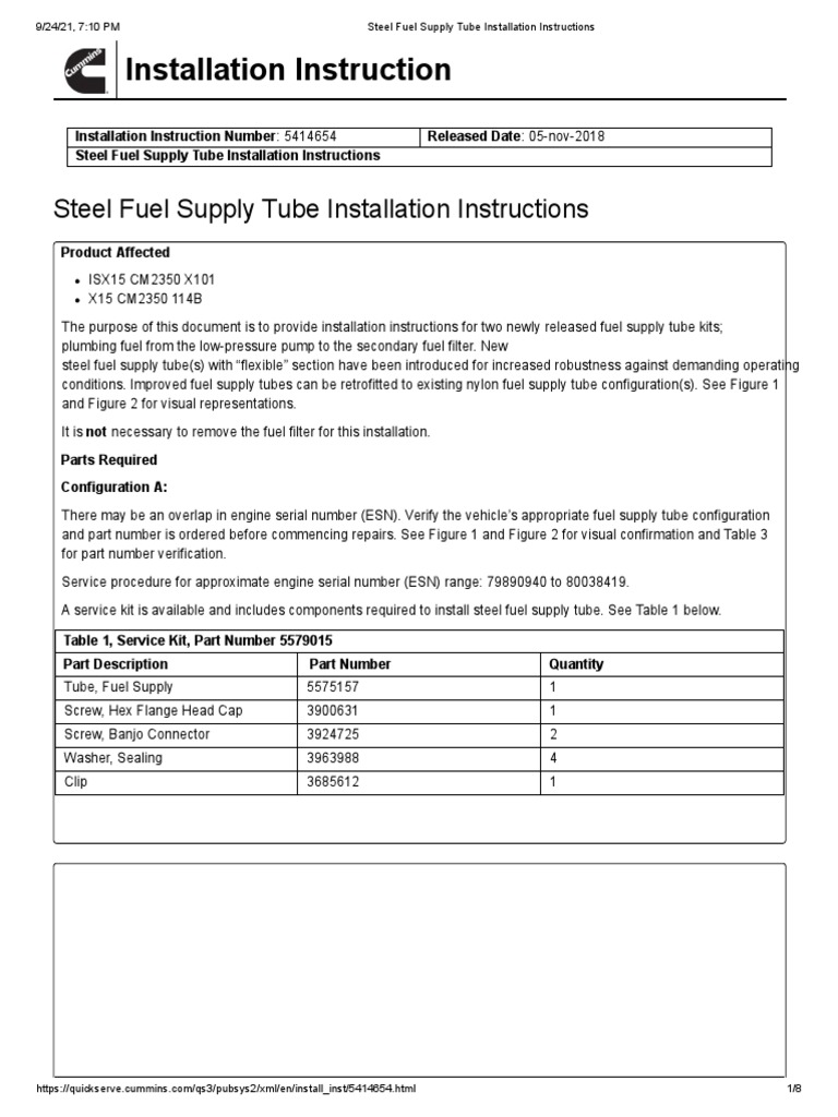 Steel Fuel Supply Tube Installation Guide | PDF | Pump | Pipe (Fluid ...