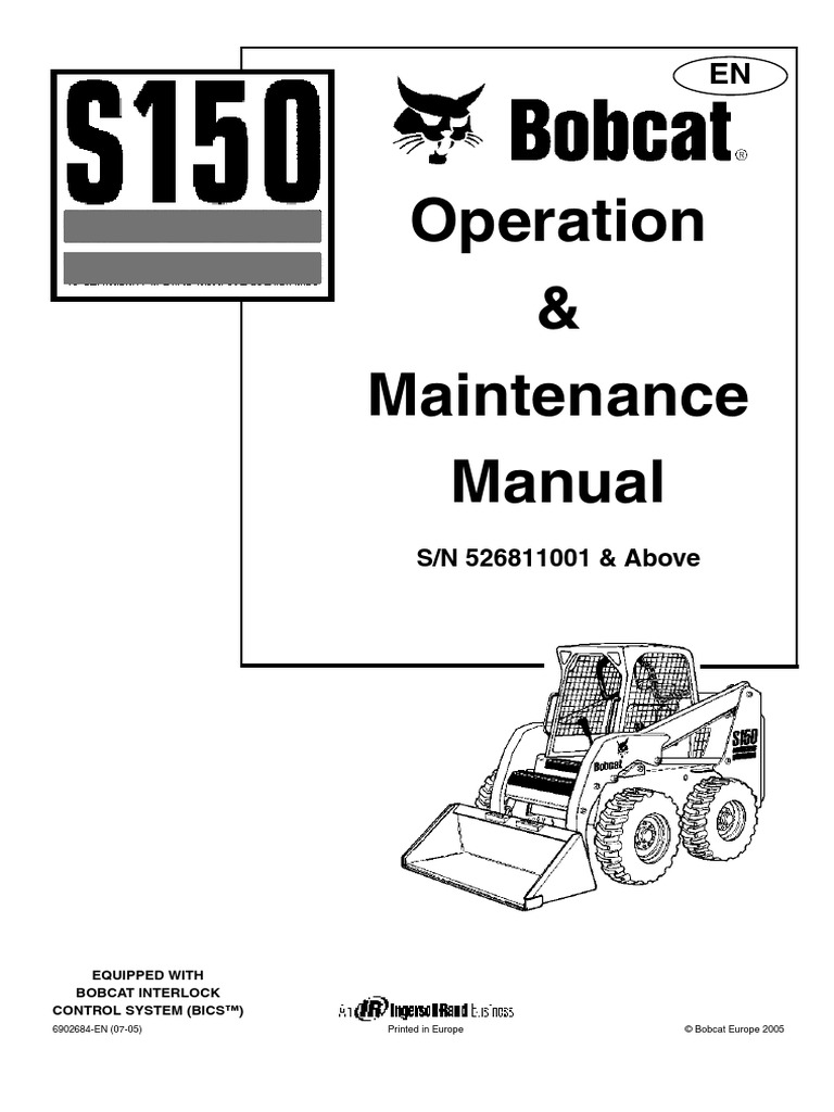 Bobcat S150 Series Operation Maintenance Parts Manual PDF Loader