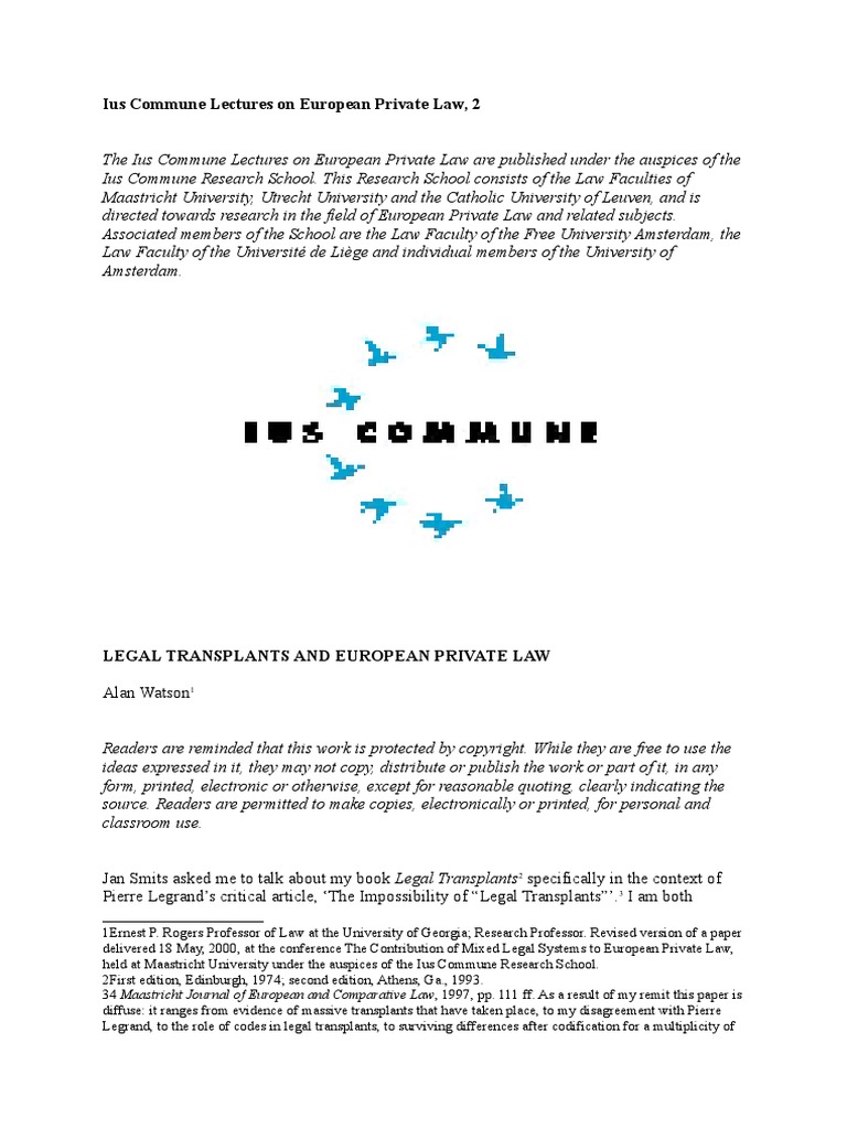 Legal Transplants and European Private Law | PDF | Common Law | Roman Law
