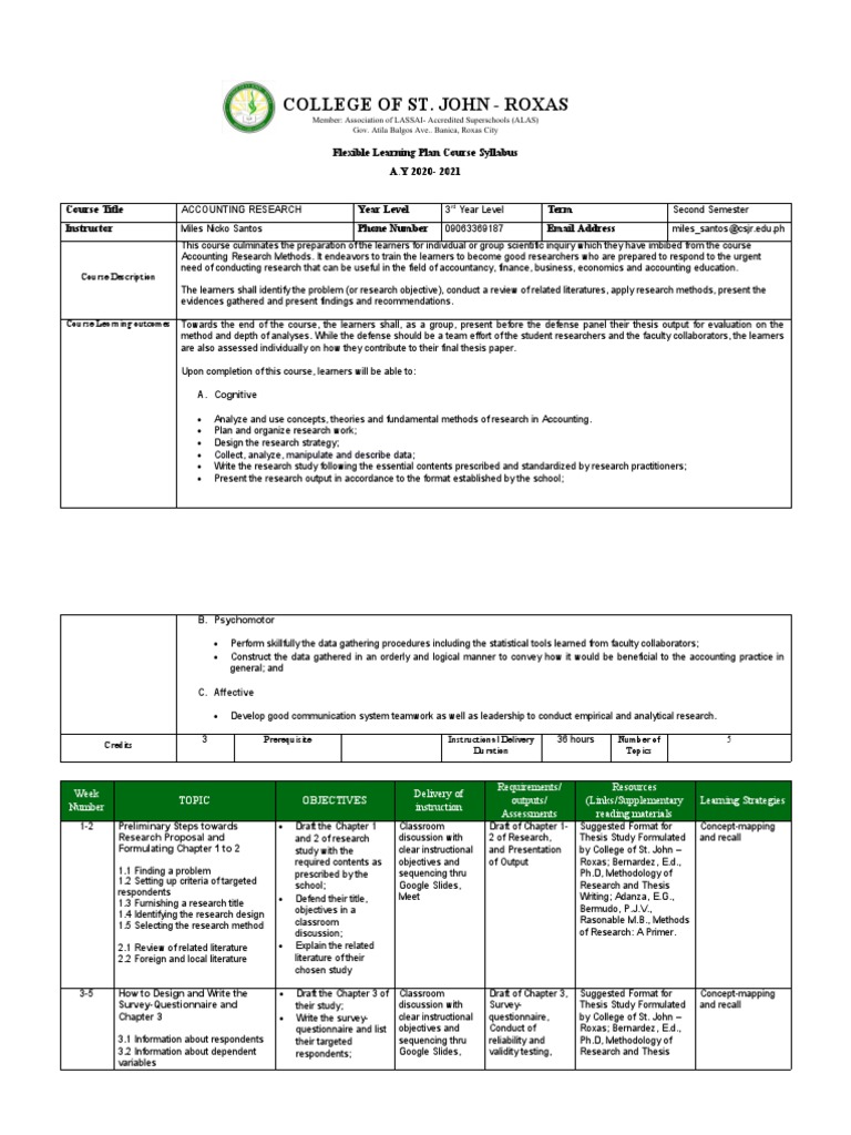 College of St. John - Roxas: Flexible Learning Plan Course Syllabus A.Y ...