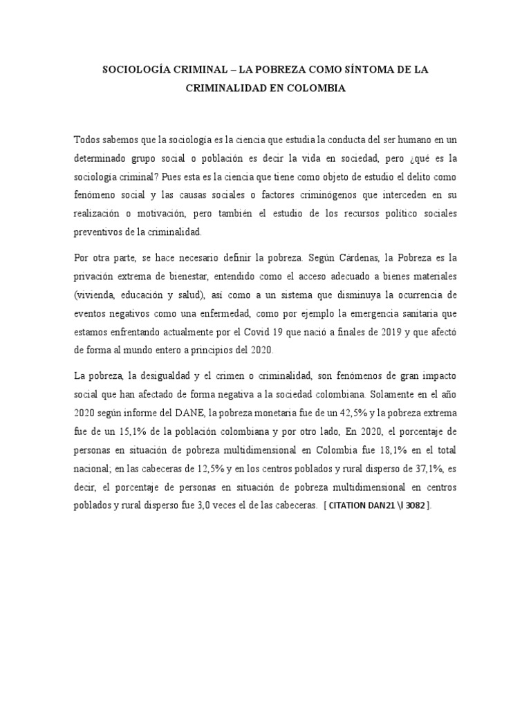 Sociología Criminal - La Pobreza Como Síntoma de La Criminalidad en ...