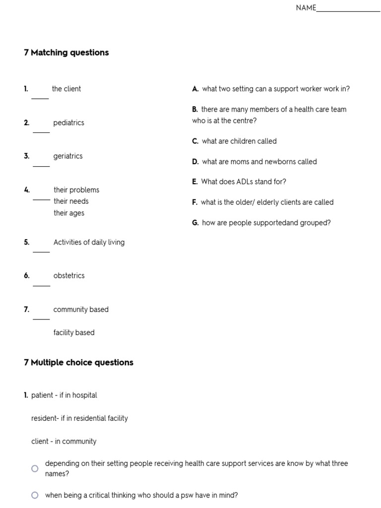 Test PSW Chapter 1 Role of A Support Worker Quizlet PDF