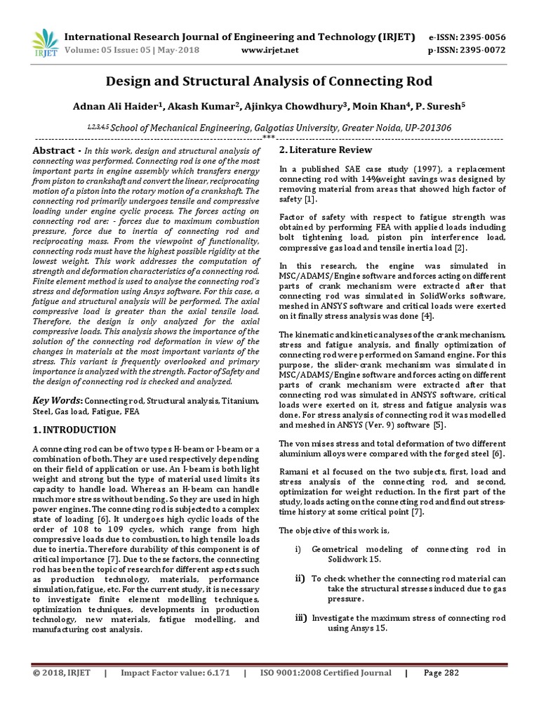 Connecting Rod Design | PDF | Stress (Mechanics) | Strength Of Materials