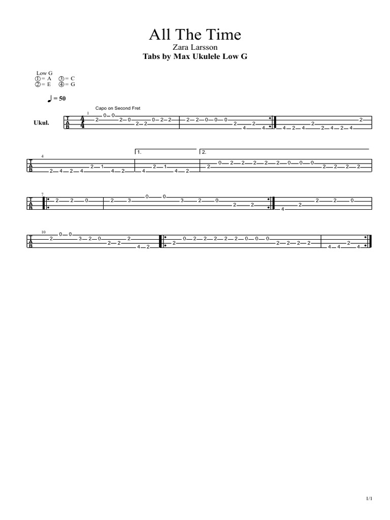 All The Time Zara Larsson Tabs by Max Ukulele Low G Descargar gratis