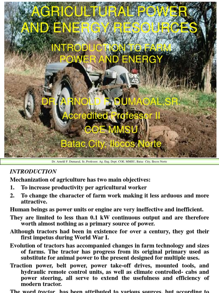 Lecture 1. Introduction To Farm Power and Energy PDF Gasification