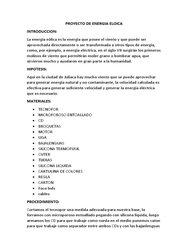 Proyecto de Energia Eolica | PDF | Energía eólica | Herida