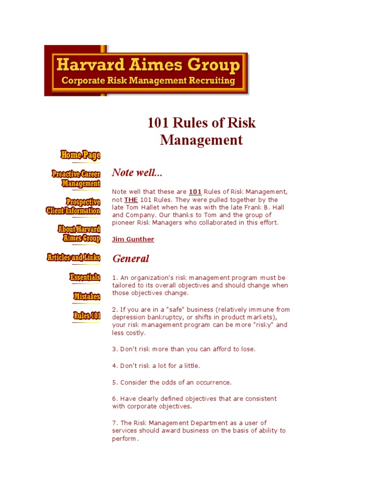 101 Rules of Risk Management: Note Well.. | PDF