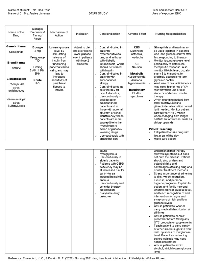 Glimepiride Drug Study Overview | PDF | Clinical Medicine | Medical ...