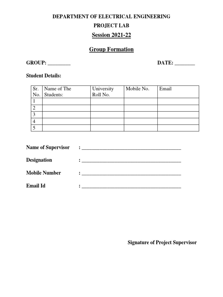 Electrical Engineering Project Group Form | PDF | Career & Growth