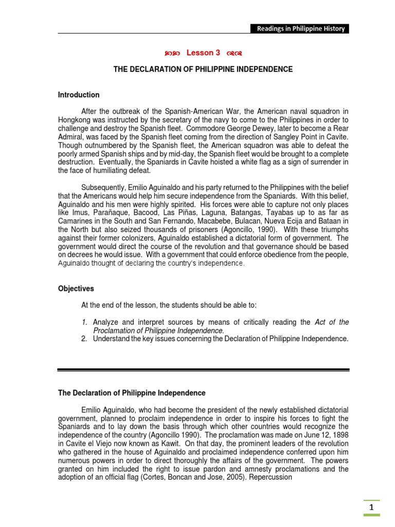 Philippine Independence Declaration 1898 | PDF | Philippines