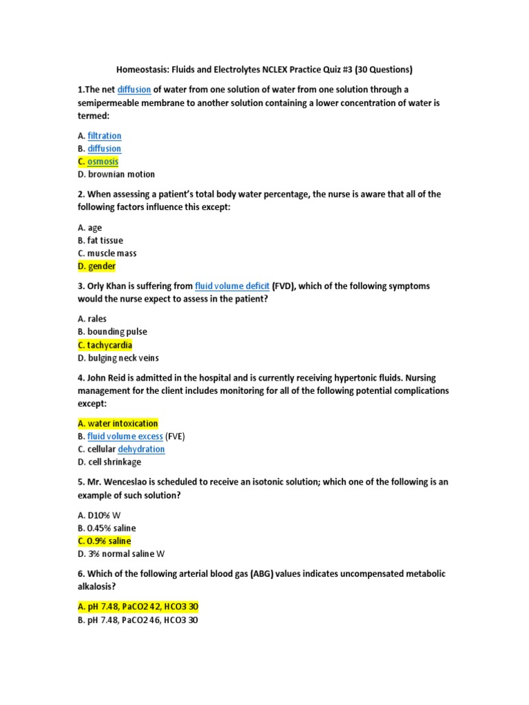 Fluids and Electrolytes NCLEX Quiz 3 | PDF | Calcium | Kidney