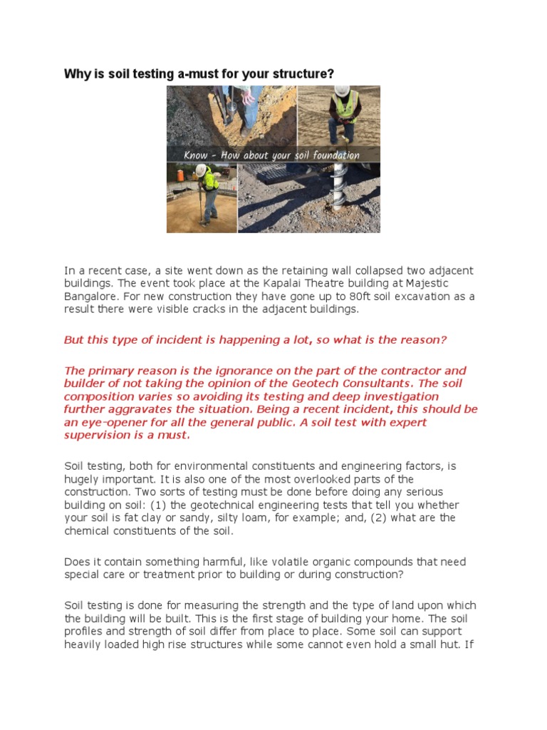 Why Is Soil Testing A-Must For Your Structure | PDF | Geotechnical