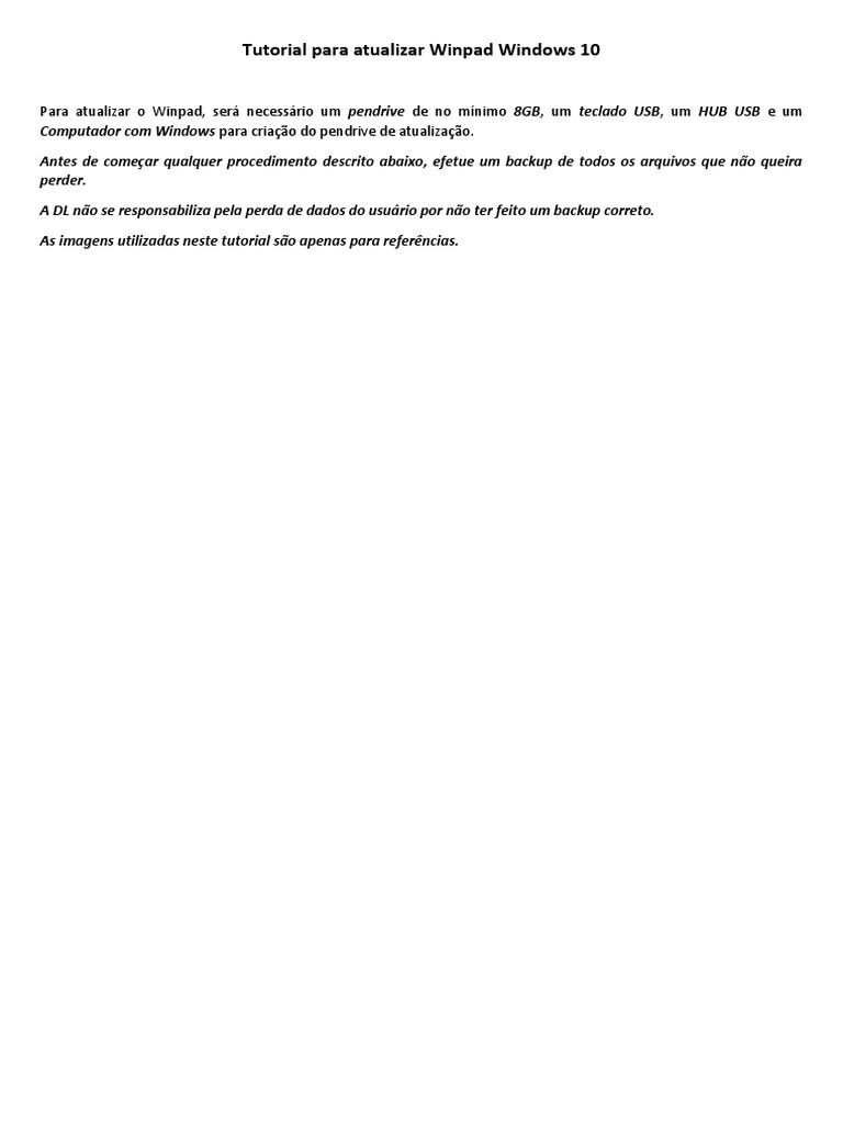 Tutorial para Atualizar Winpad Com Windows 10 Rev1-1 | PDF | Pen-drive ...