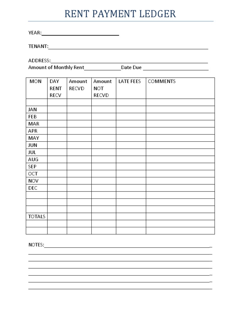 Tenant Rent Payment Ledger Template | PDF