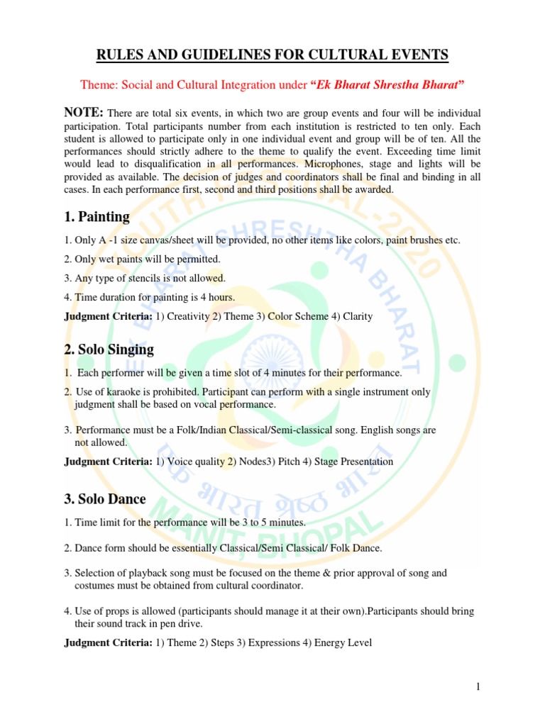 Cultural Event Rules for Students | PDF | Songs | Dances