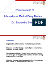 Learning Objectives: Welcome To Class of International Market Entry Modes Dr. Satyendra Singh