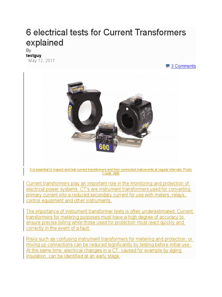 Current Transformer Testing Methods | PDF | Transformer | Electricity