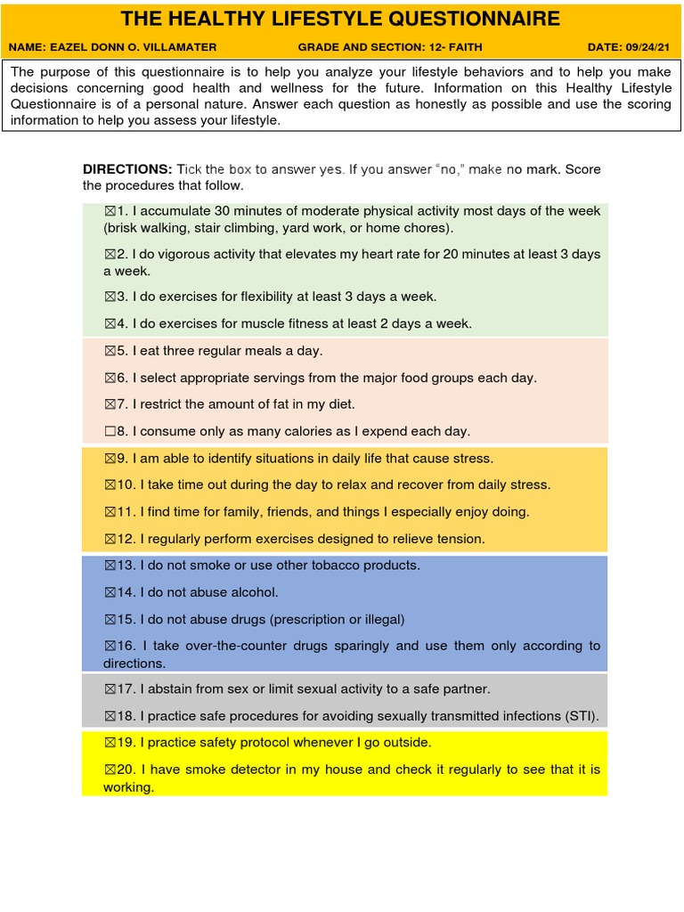 Healthy Lifestyle Questionnaire Results | PDF | Health Care | Health ...