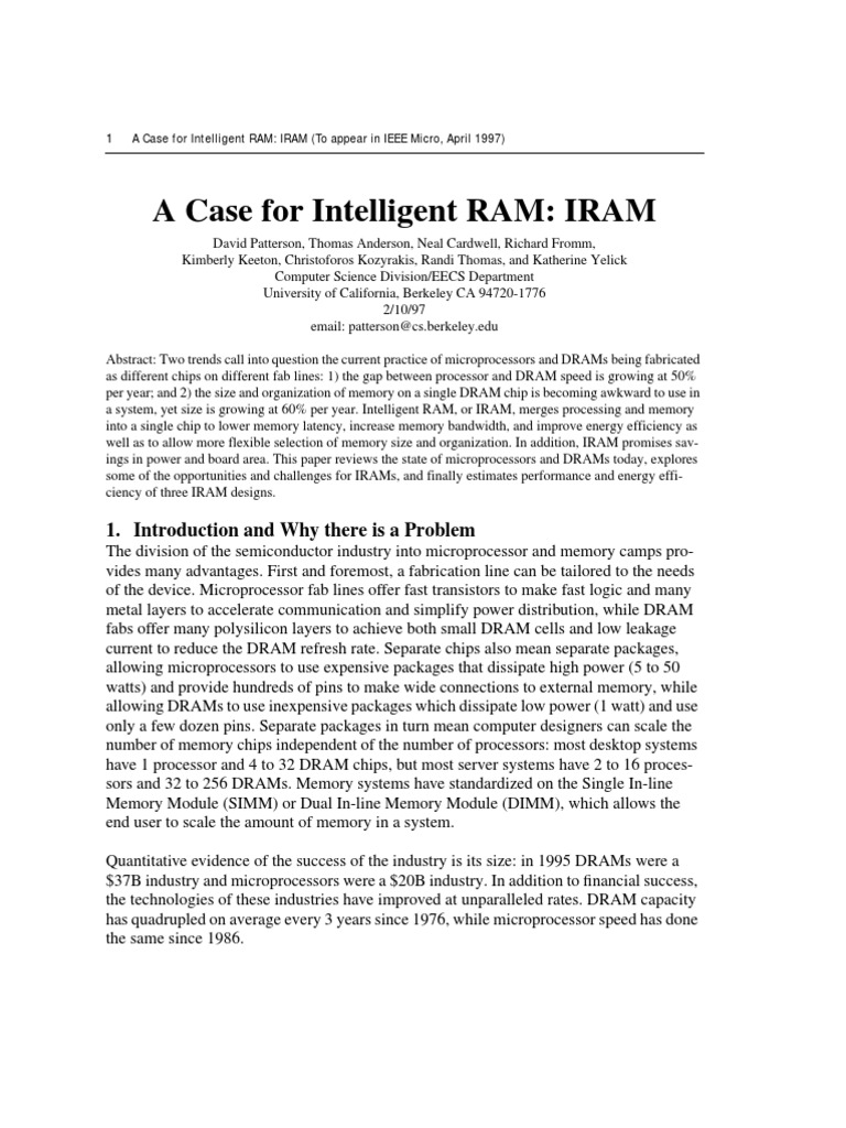 Intelligent RAM: Bridging Performance Gaps | PDF | Dynamic Random ...