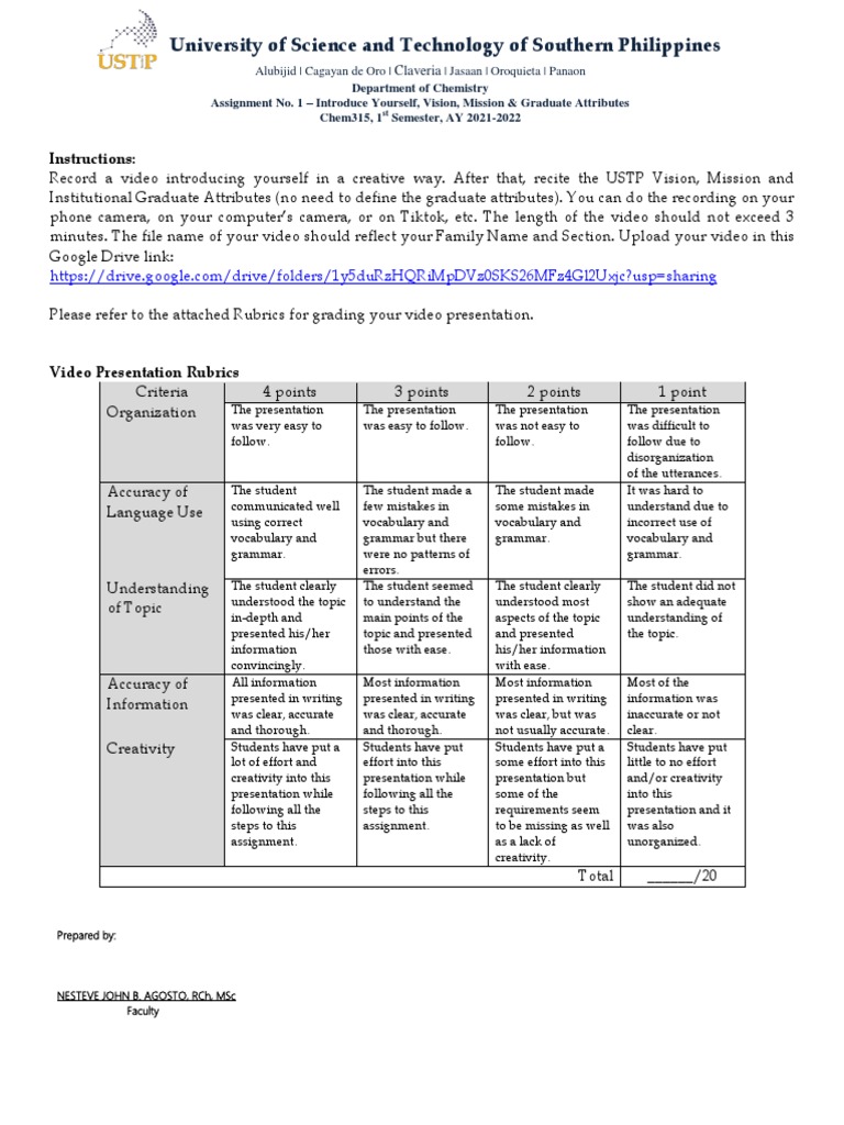 Assignment No. 1 - Rubrics | PDF | Rubric (Academic) | Cognition