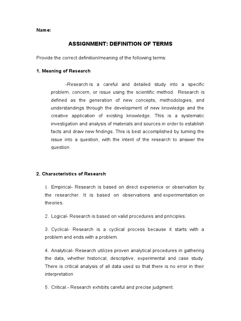 assignment definition of terms