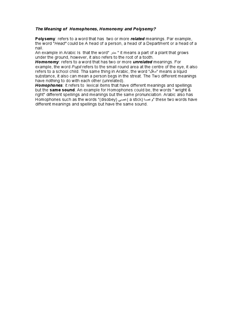 Polysemy: Refers To A Word That Has Two or More Related Meanings. Par ...