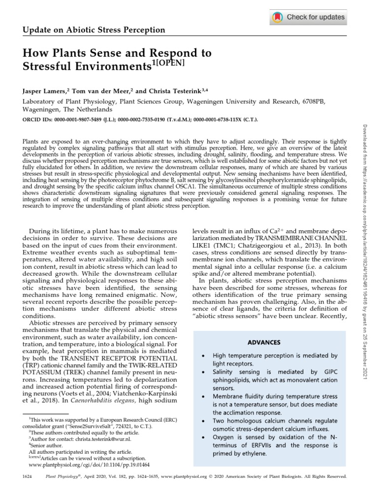 How Plants Sense and Respond To Stressful Environments (Plant