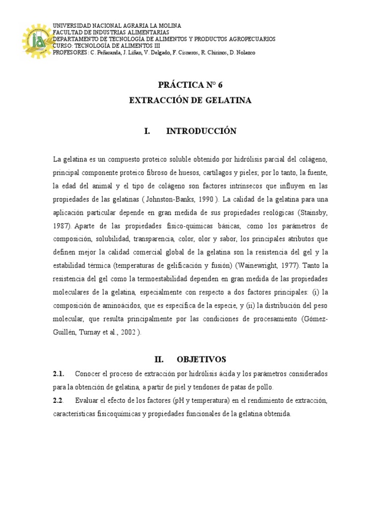Práctica 6. Extracción de gelatina PDF Gelatina Química