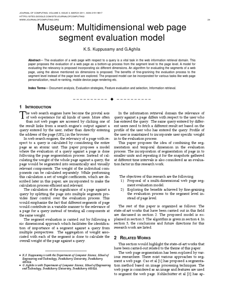 Museum: Multidimensional Web Page Segment Evaluation Model | PDF ...