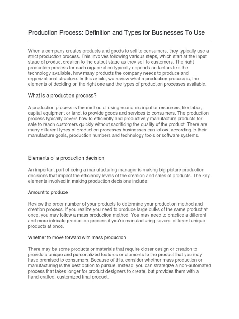 Production Process Definition and Types For Businesses To Use