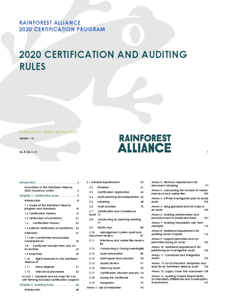 2020 Rainforest Alliance Certification and Auditing Rules | PDF | Audit ...