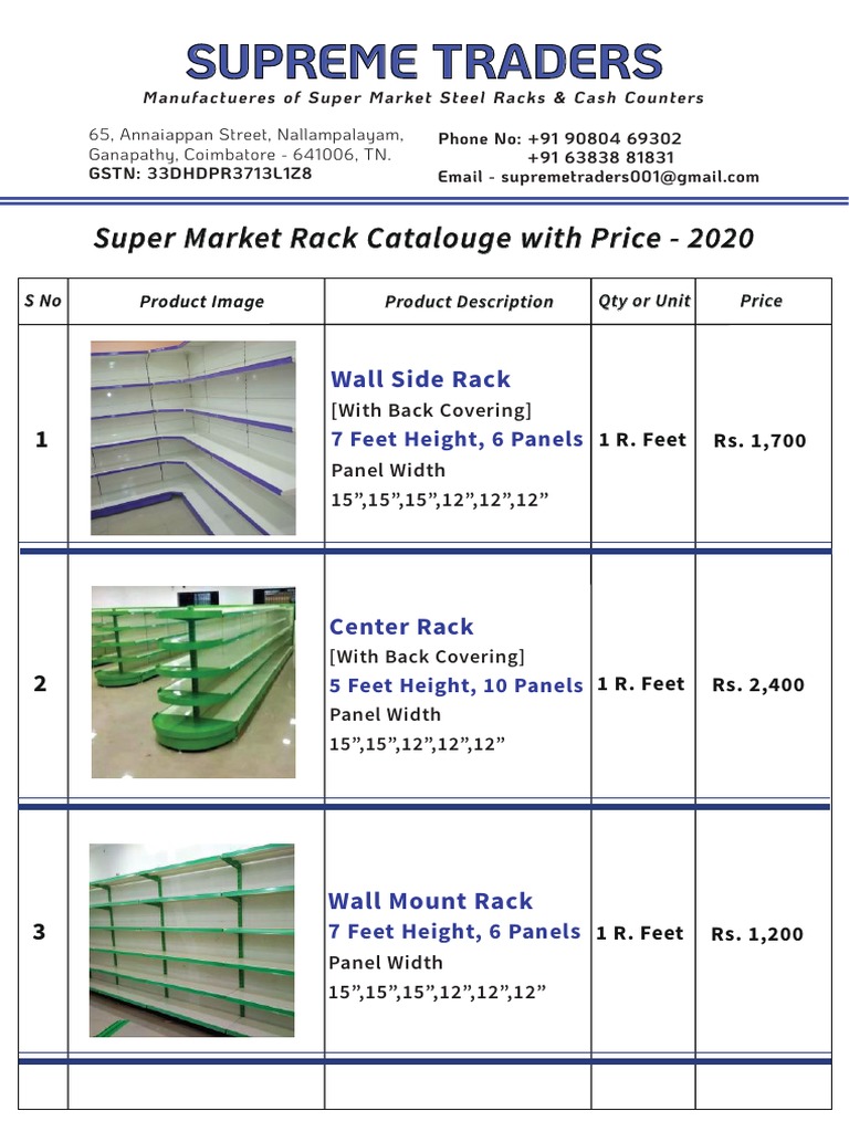 Supreme Traders - Racks Catalouge | PDF