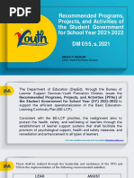 Recommended Programs, Projects, and Activities of The Student Government For School Year 2021-2022 DM 055, S. 2021