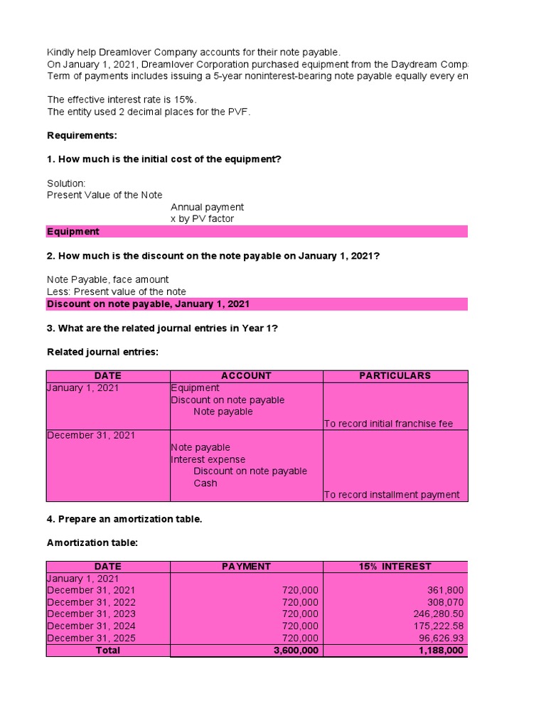 Dreamlover Company Note Payable Analysis | PDF | Present Value ...