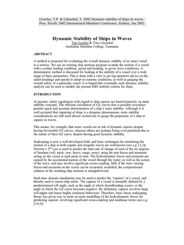 Dynamic Stability of Ships in Waves | PDF | Wavelength | Waves