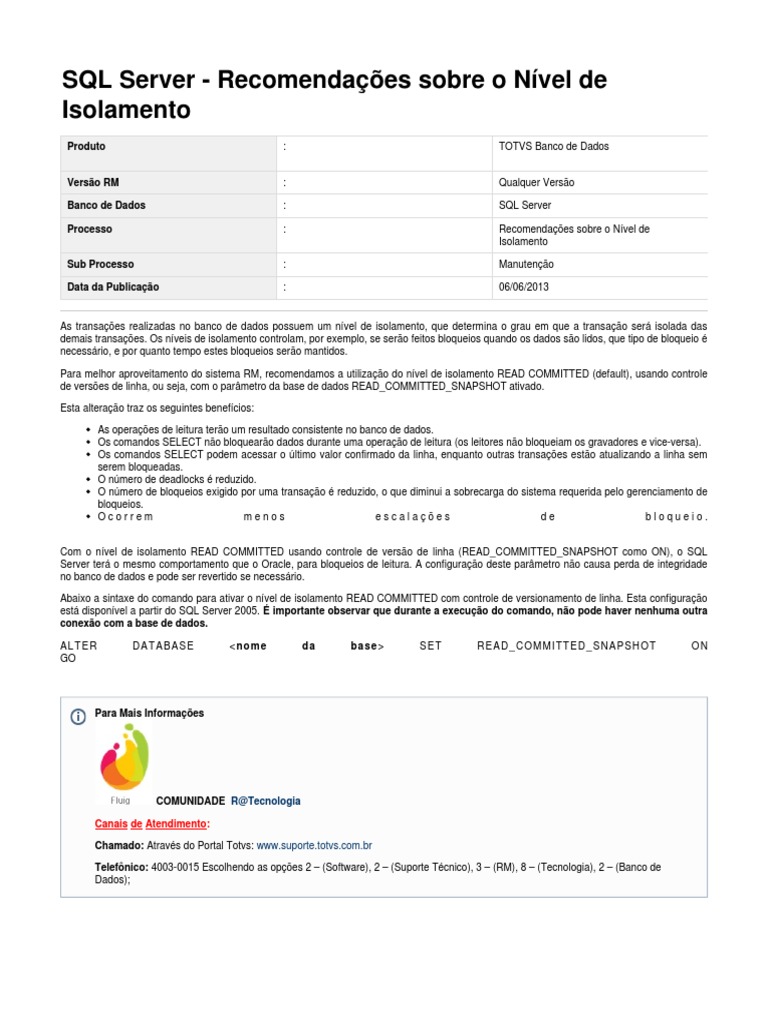 Recomendações de Isolamento no SQL Server | PDF | Bancos de dados ...