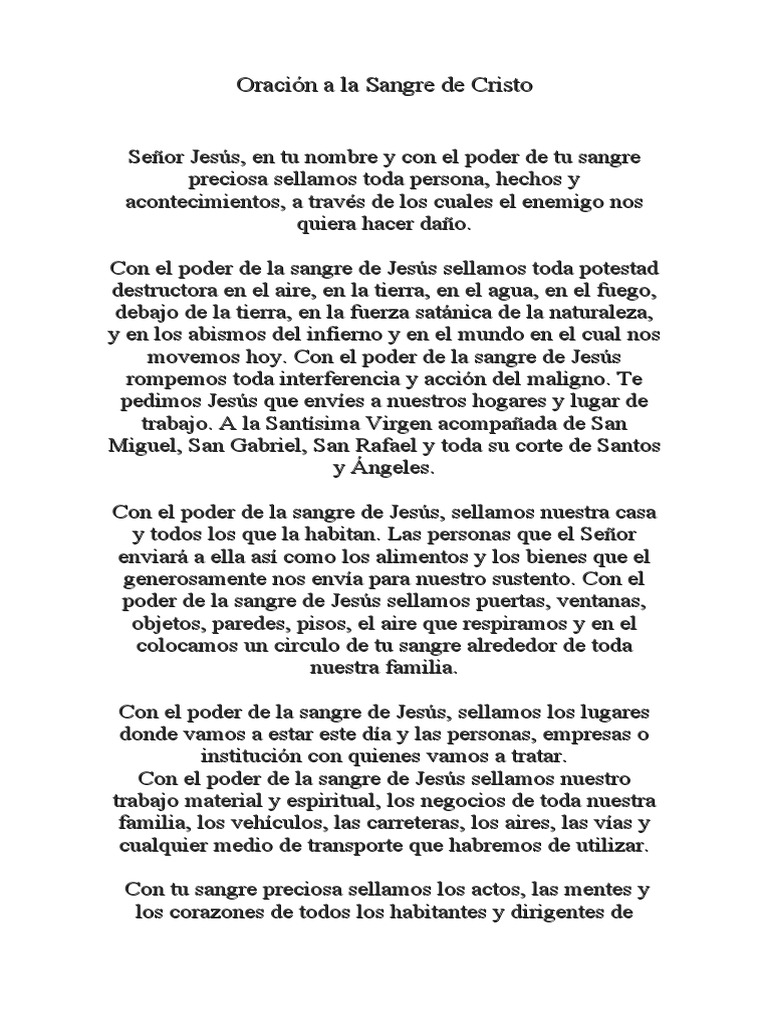 Oración A La Sangre de Cristo | Descargar gratis PDF | orador del Señor ...