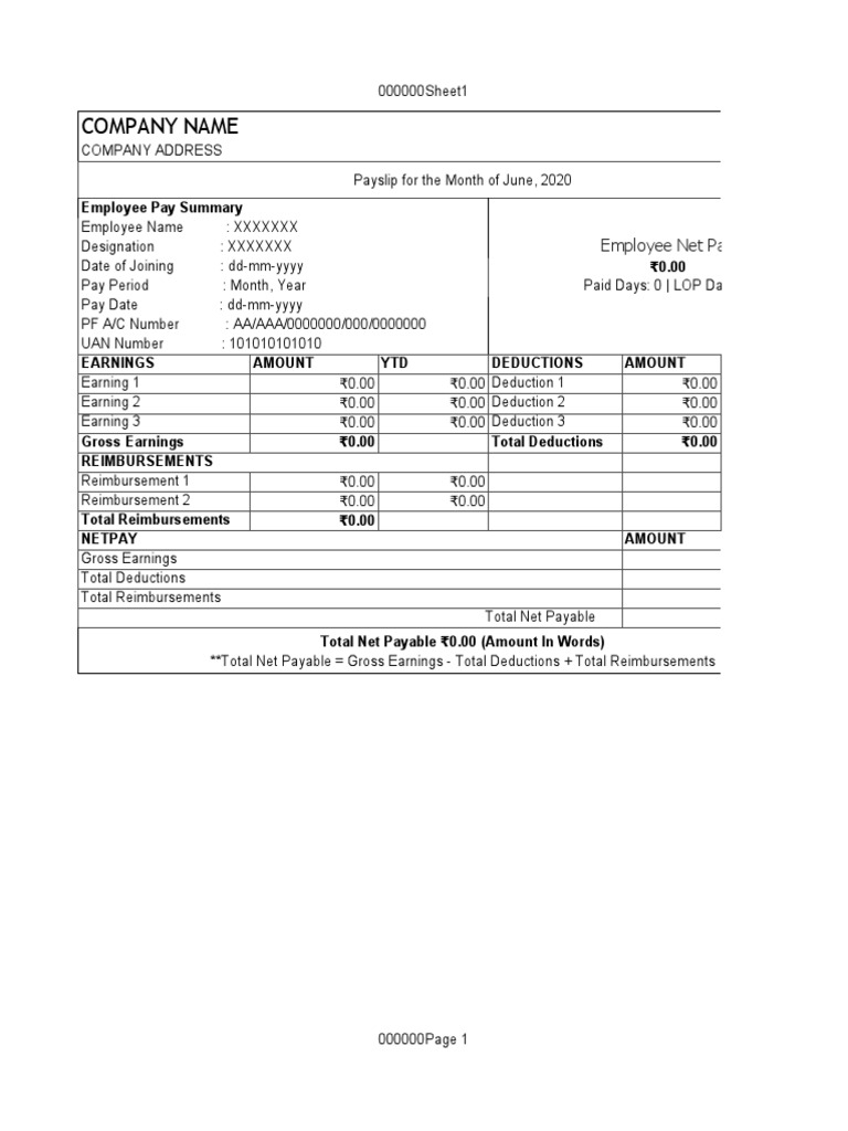 Excel Payslip Template | PDF