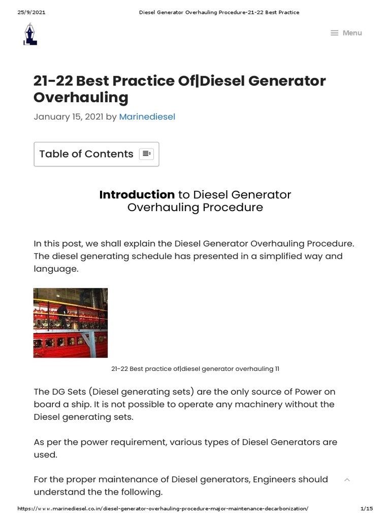 Diesel Generator Overhauling Procedure2122 Best Practice PDF