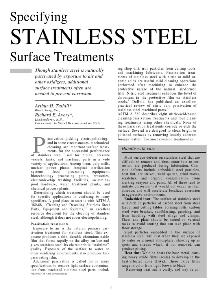 Stainless Steel Surface Treatments PDF Corrosion Stainless Steel