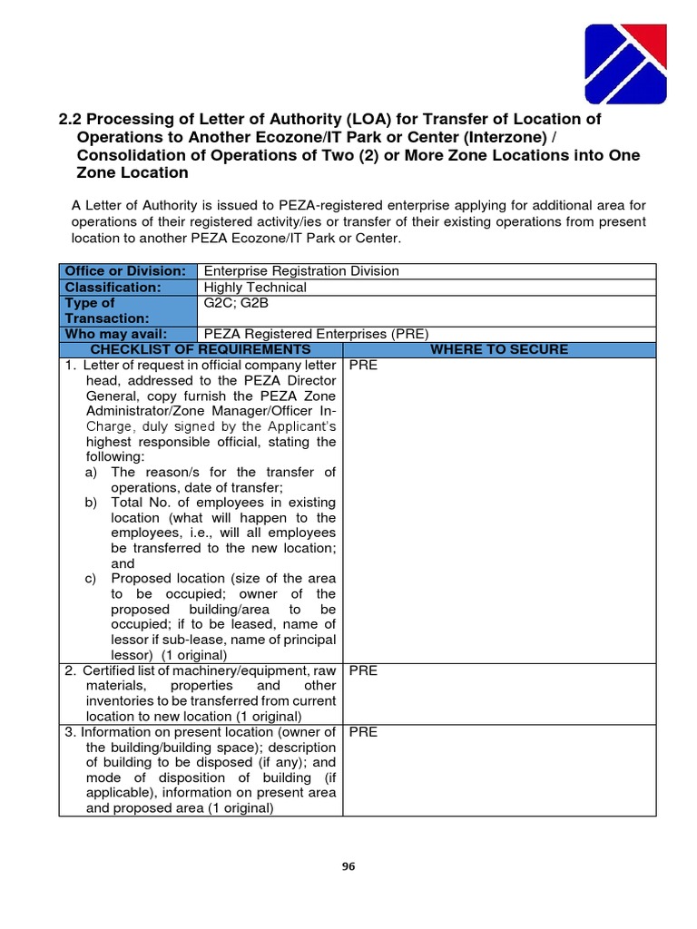 PEZA Transfer Process Guide | PDF | Employment | Lease