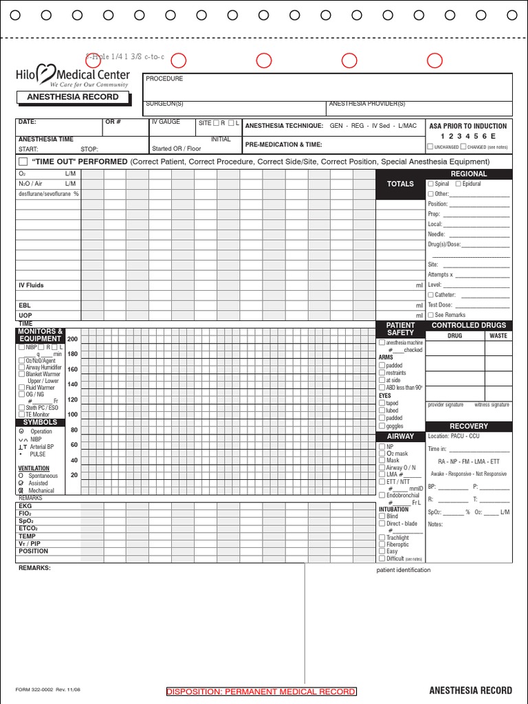 Anesthesia Record Template Form | PDF | Anesthesia | Clinical Medicine