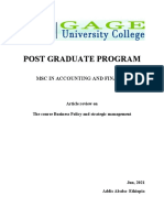 Post Graduate Program: MSC in Accounting and Finance