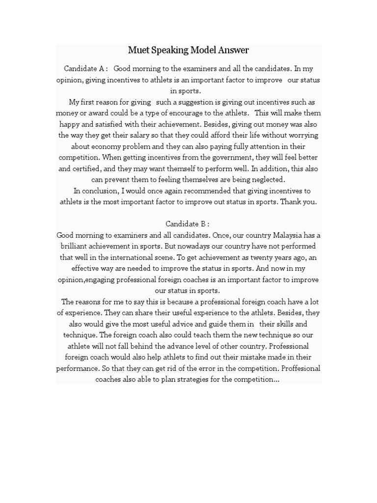 Muet Speaking Model Answer Pdf Communication Facebook
