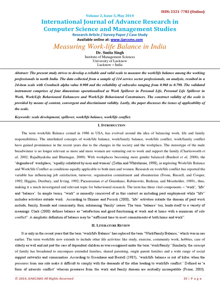 Measuring Work Life Balance in India | PDF | Factor Analysis | Variance